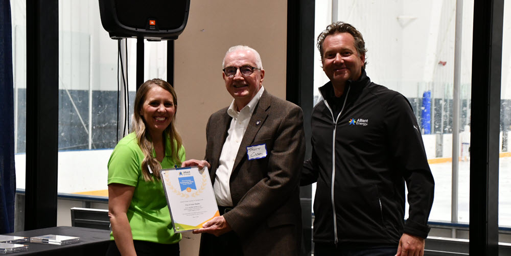 Emily Kaiser (Alliant Energy), Scott E. Olson (City of Cedar Rapids) and Ben Lapari (Alliant Energy)