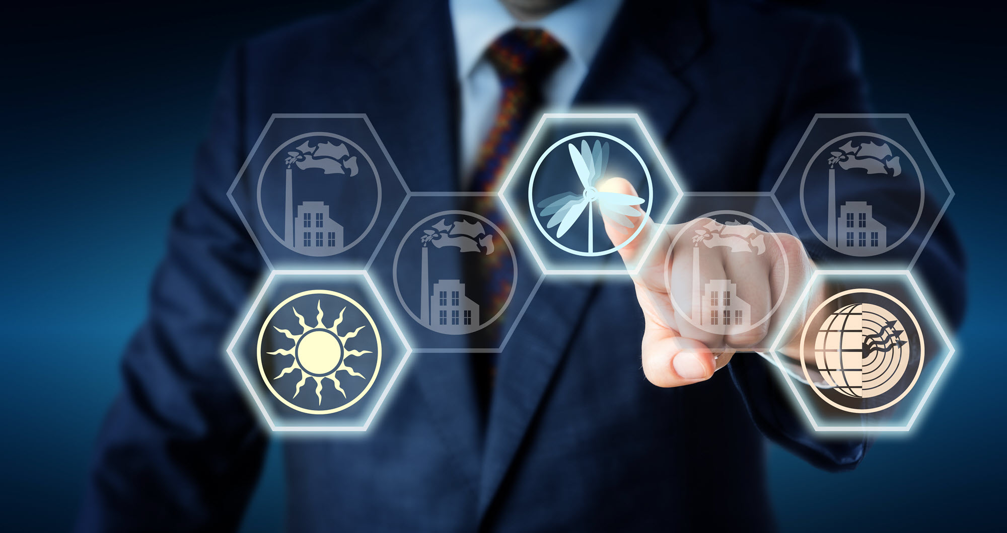 businessman pushing virtual buttons