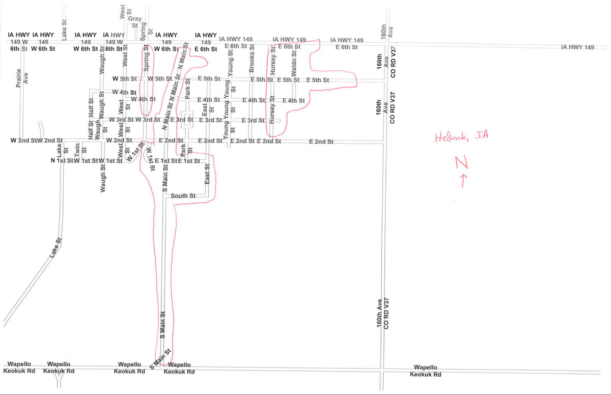 Hedrick, Iowa construction map